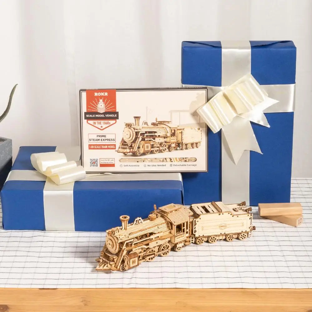 Rokr [Transportation Series]3D Puzzle Movable Steam Train,Car,Jeep Assembly Toy Gift for Children Adult Wooden Model Building Block Kits