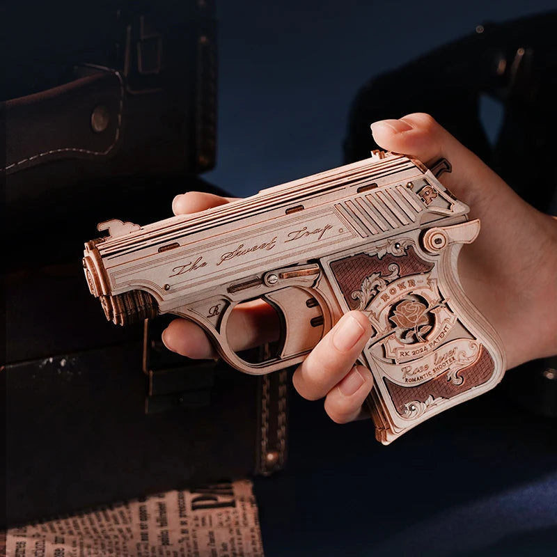 Rokr [Mini Gun] Wooden Model Kits Self Assembly Mechanical Construciton Craft Kit for Kids Teens LQ502