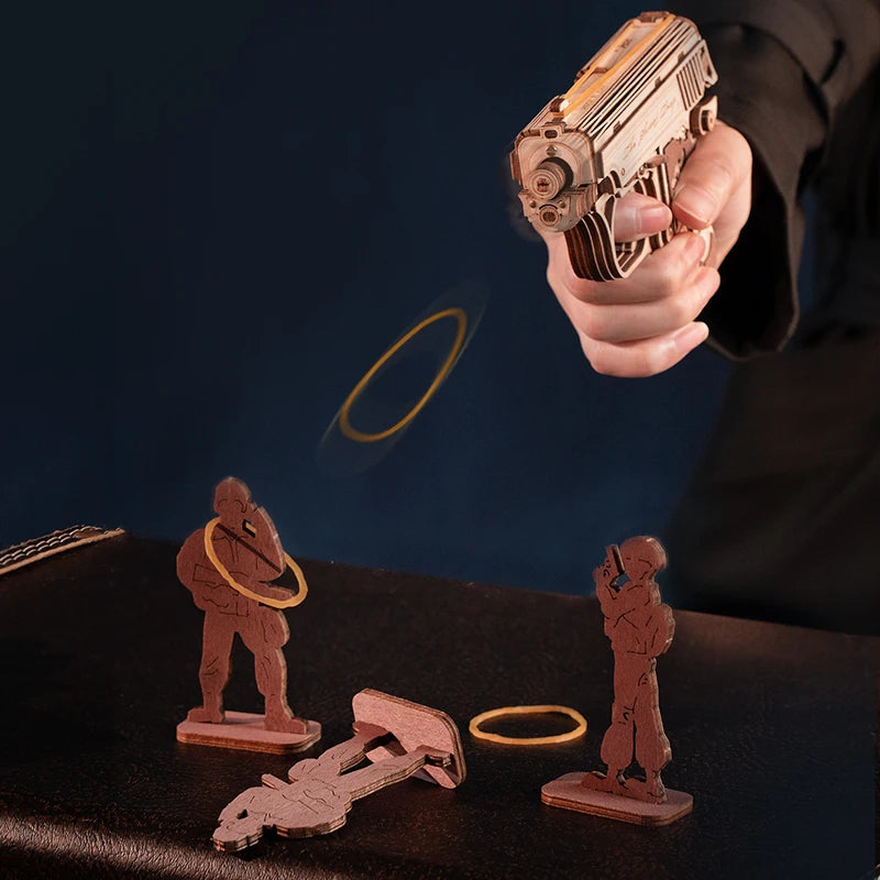 Rokr [Mini Gun] Wooden Model Kits Self Assembly Mechanical Construciton Craft Kit for Kids Teens LQ502