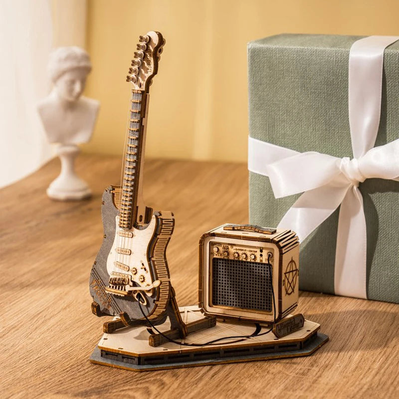 ROKR [Electric Guitar] 3D Wooden Puzzle for Kids Adults Assembly Creative Toys Building Block Set for Christmas Gifts