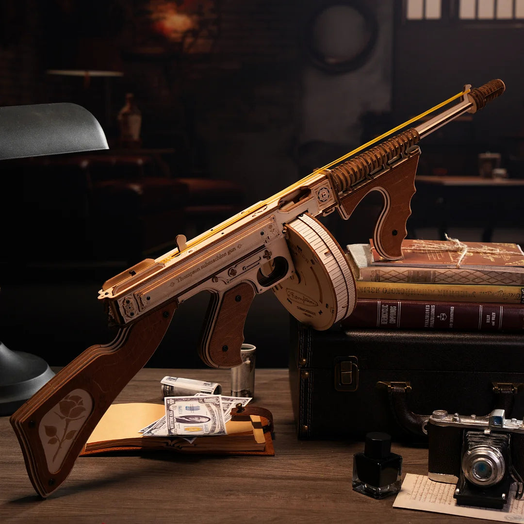 ROKR [Thompson Submachine Gun Toy] for Adults Teens Funny Building Block Sets Easy Assembly 3D Wooden Puzzle  LQB01