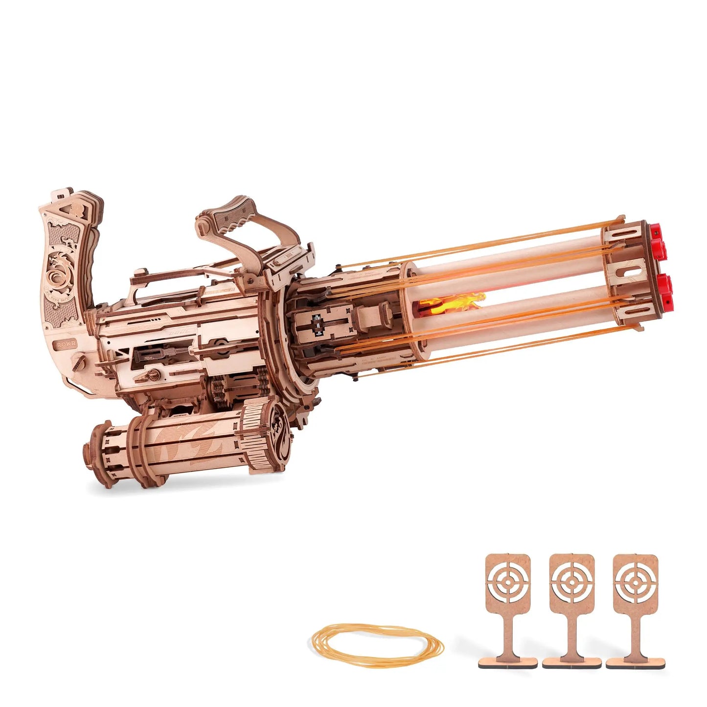 Rokr [Rotating-Barrel Machine Gun] Toy with Light 3D Wooden Puzzle for Kids Adults Building Block Rokr Puzzle Kits