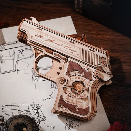 Rokr [Mini Gun] Wooden Model Kits Self Assembly Mechanical Construciton Craft Kit for Kids Teens LQ502