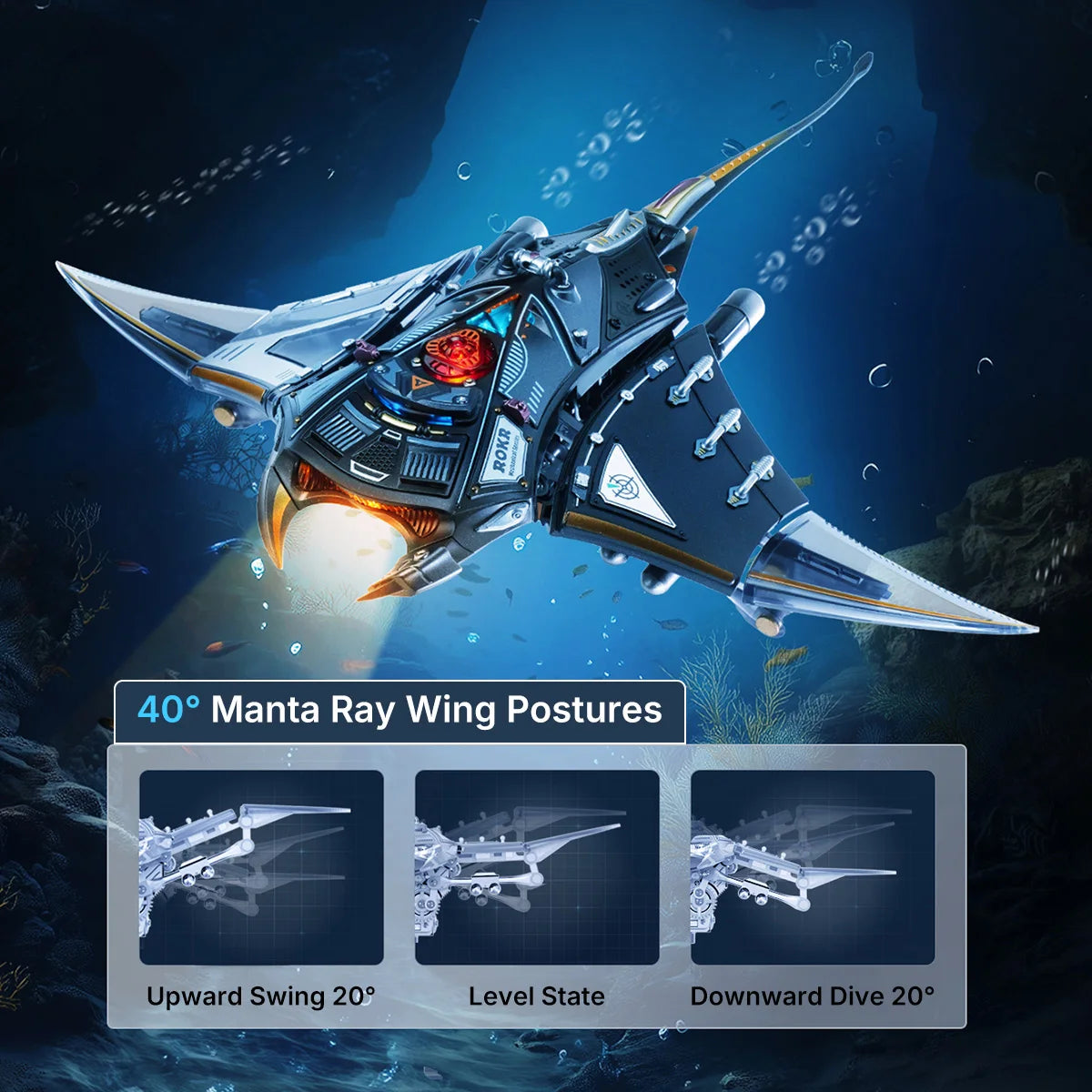 Rokr [Manta Ray] Mechanical 3D Puzzle Kit Cyberpunk Style Model Challenging DIY Project Unique Desktop Decor Gift for Adults