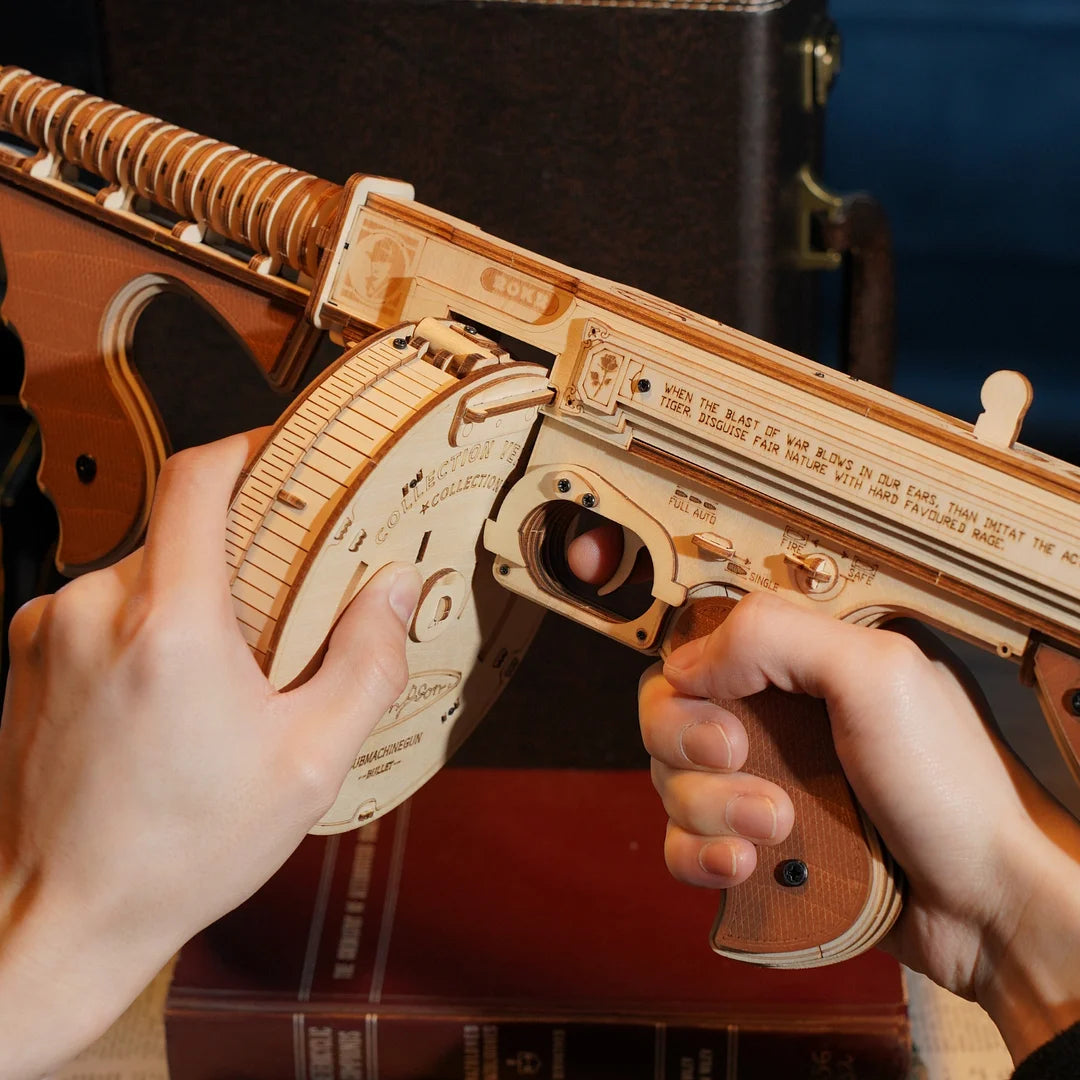 ROKR [Thompson Submachine Gun Toy] for Adults Teens Funny Building Block Sets Easy Assembly 3D Wooden Puzzle  LQB01