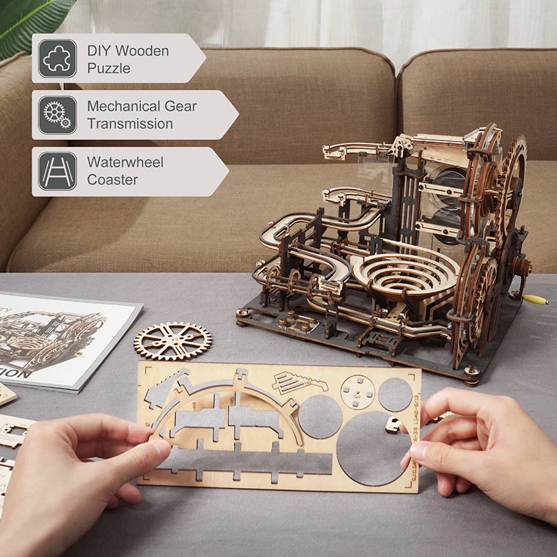 Rokr [Night City] Marble Run Set 5 Kinds 3D Wooden Puzzle DIY Model Building Block Kits Assembly Toy Gift for Teens Adult
