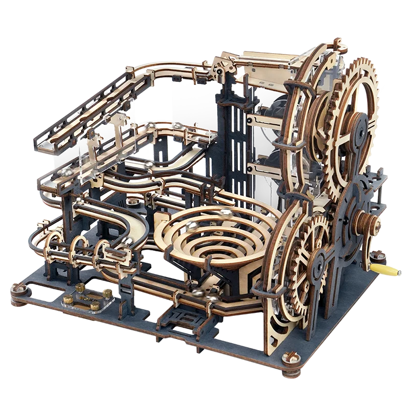 Rokr [Night City] Marble Run Set 5 Kinds 3D Wooden Puzzle DIY Model Building Block Kits Assembly Toy Gift for Teens Adult