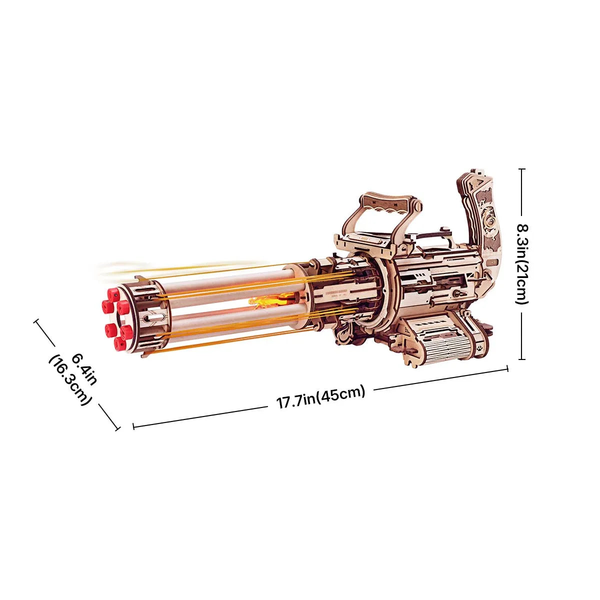 Rokr [Rotating-Barrel Machine Gun] Toy with Light 3D Wooden Puzzle for Kids Adults Building Block Rokr Puzzle Kits