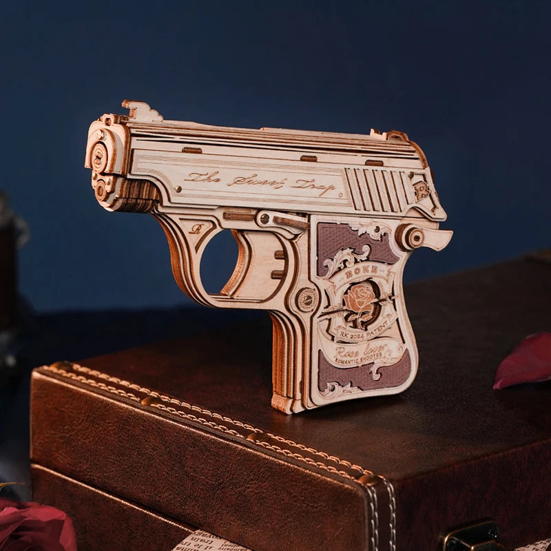 Rokr [Mini Gun] Wooden Model Kits Self Assembly Mechanical Construciton Craft Kit for Kids Teens LQ502