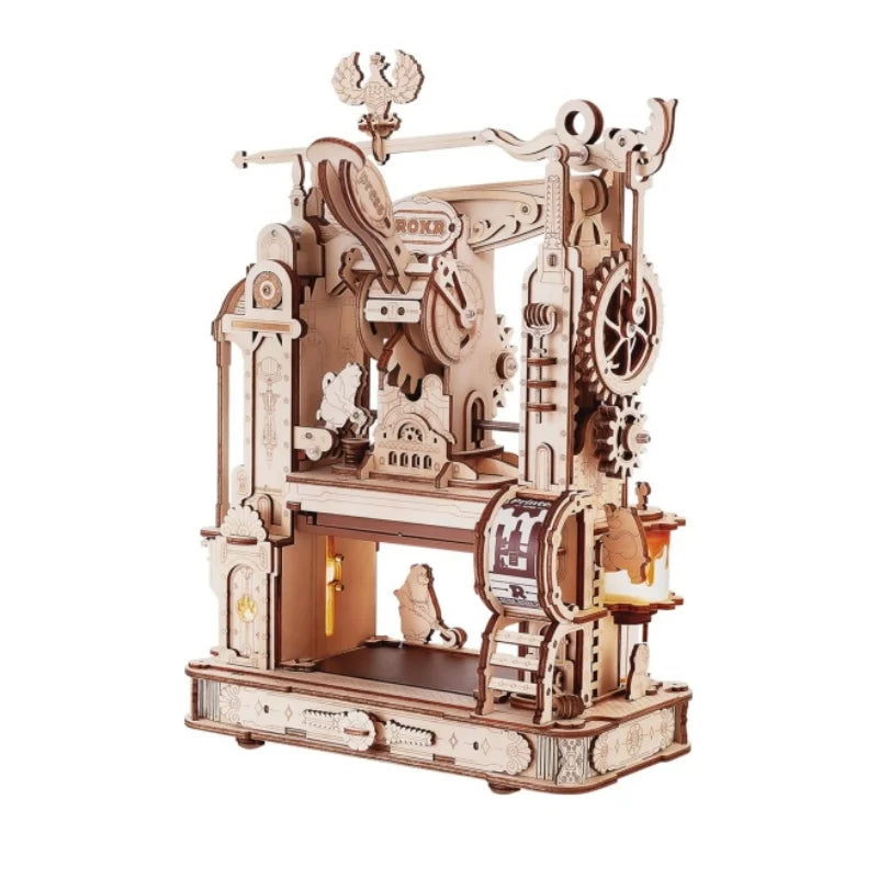 Rokr [Printer Puzzle Kit] Wooden Puzzle Model Kits Classic Printing Press Mechanical Gears for Adults