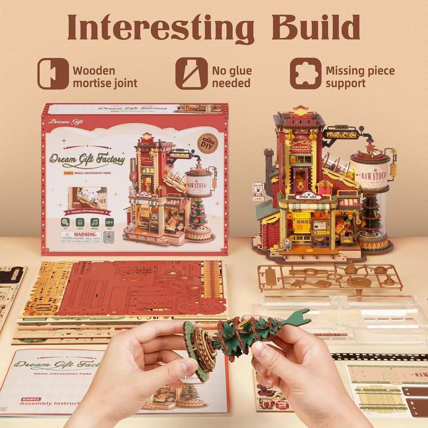Rokr [Christmas Dream] Wooden Music Box Gift Factory 3D Wooden Puzzles Wooden Model Kits Build Best Gifts for Kids Adults