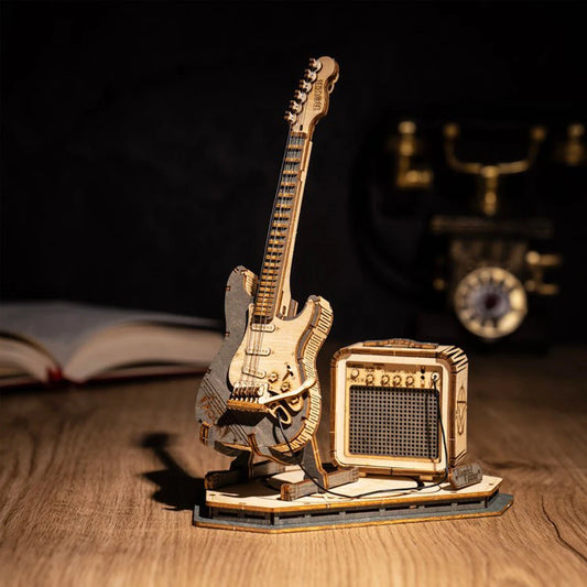 ROKR [Electric Guitar] 3D Wooden Puzzle for Kids Adults Assembly Creative Toys Building Block Set for Christmas Gifts