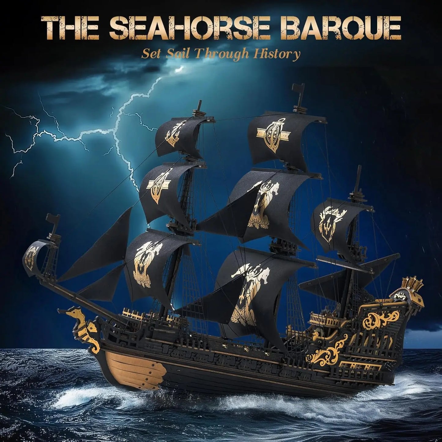 Rokr [Seahouse Barque] Model kits Build Home Desk Decoration Gift For Teens and Adults