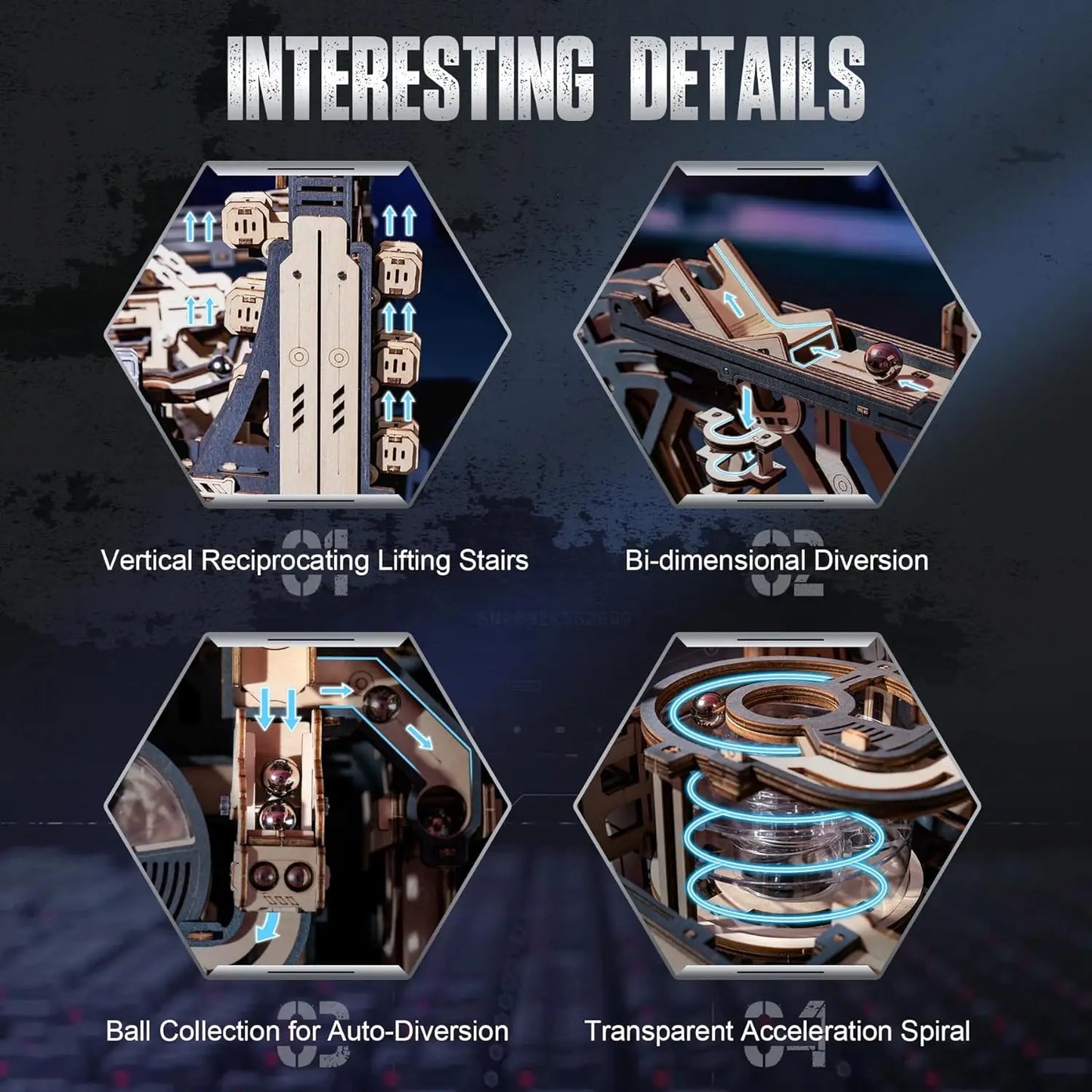 Rokr [Spaceport] 3D Puzzles Brain Teaser Wooden Puzzles Electric Model Kits Marble Building Toy Gifts for Men/Women/Teens