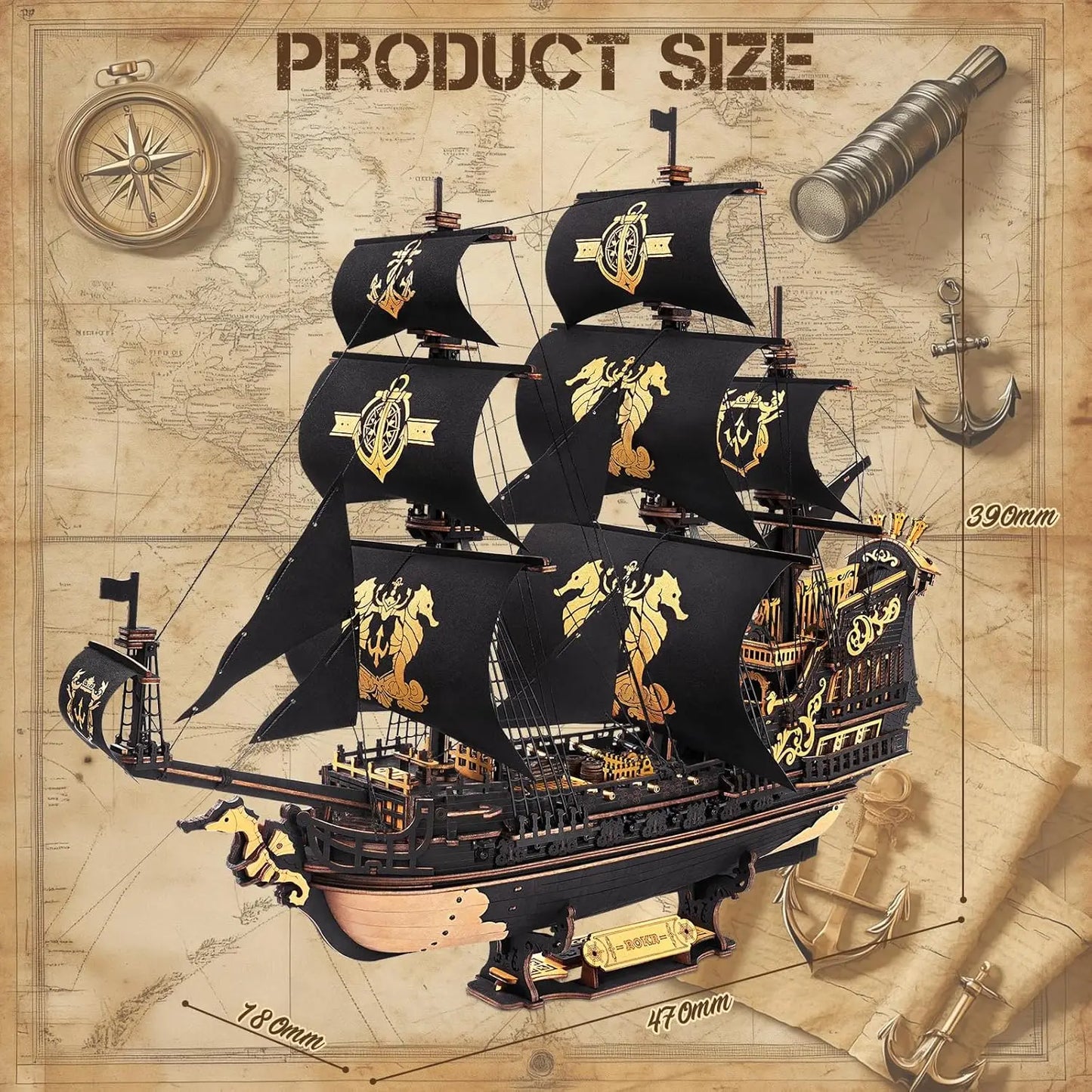 Rokr [Seahouse Barque] Model kits Build Home Desk Decoration Gift For Teens and Adults