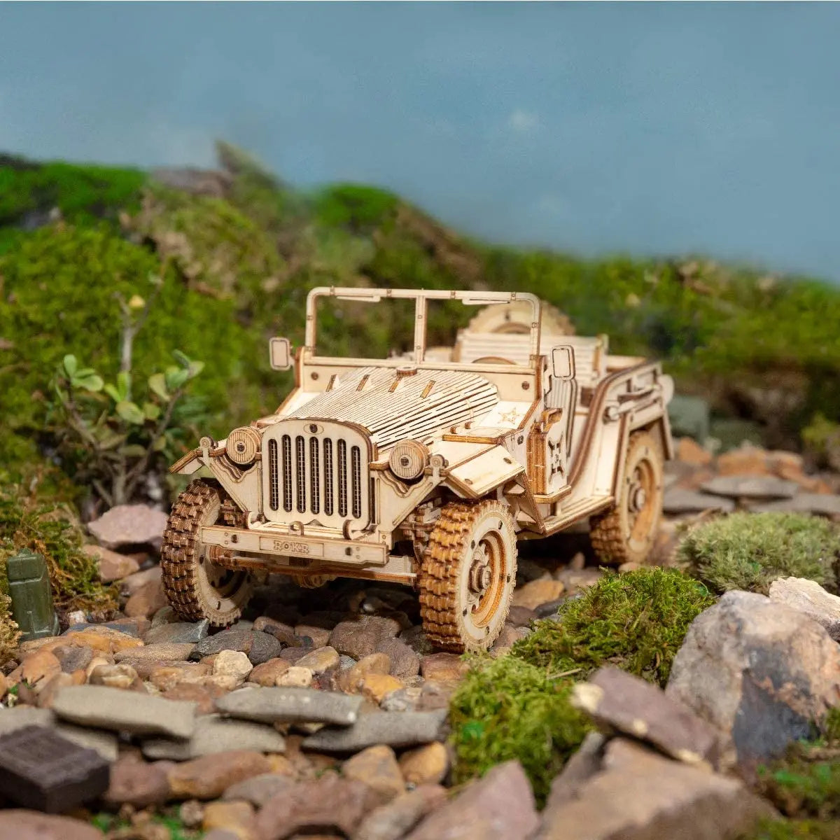 Rokr [Transportation Series]3D Puzzle Movable Steam Train,Car,Jeep Assembly Toy Gift for Children Adult Wooden Model Building Block Kits