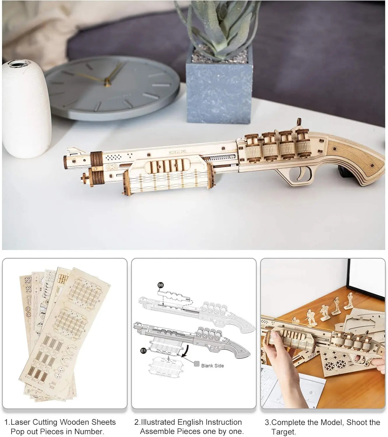 Rokr [Corsac M60 Toy Gun] 3D Wooden Puzzle Mechanical Building Model Kit for Children 14 Years Christmas gift