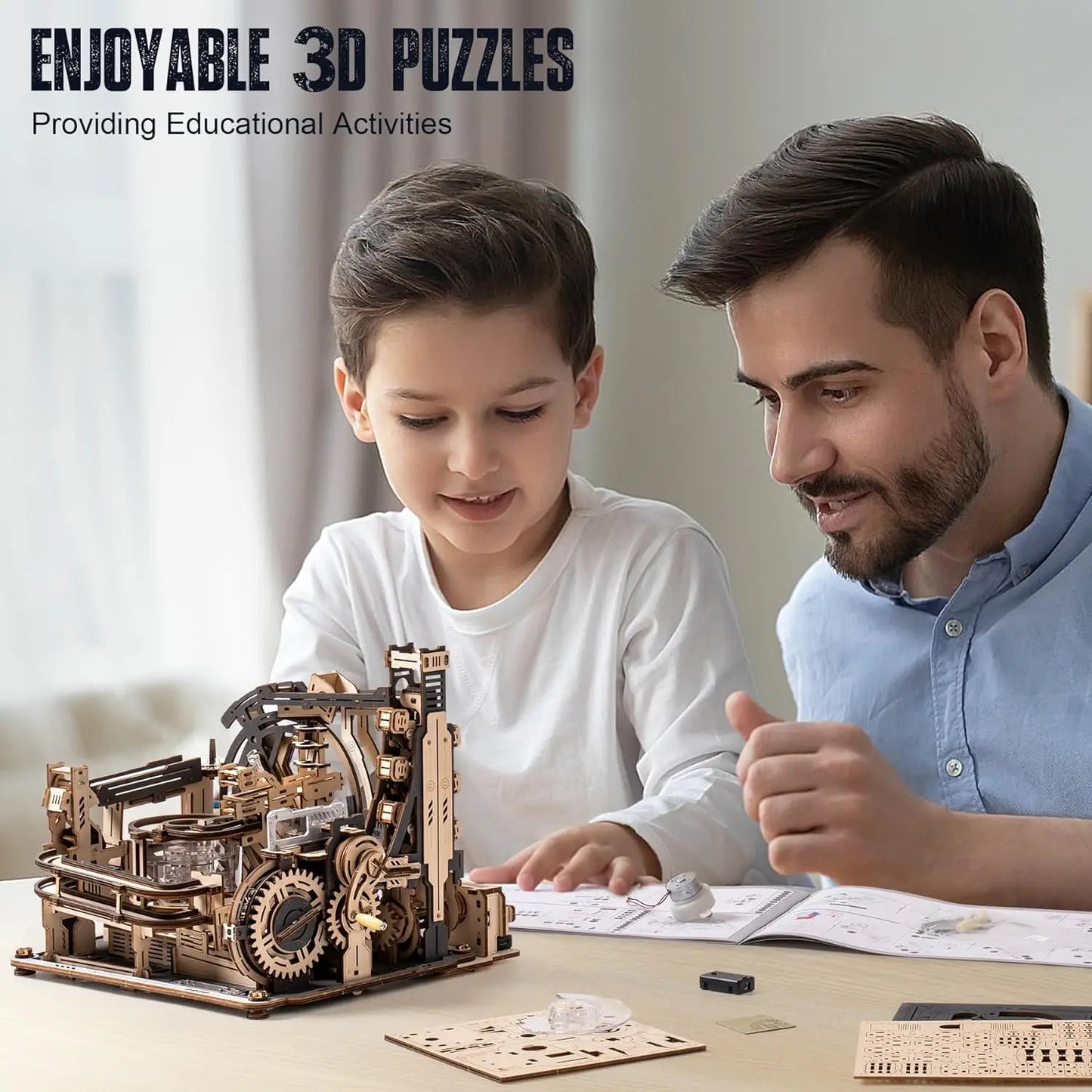 Rokr [Spaceport] 3D Puzzles Brain Teaser Wooden Puzzles Electric Model Kits Marble Building Toy Gifts for Men/Women/Teens