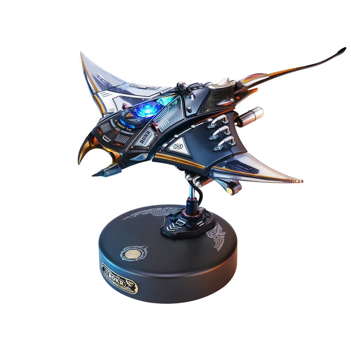 Rokr [Manta Ray] Mechanical 3D Puzzle Kit Cyberpunk Style Model Challenging DIY Project Unique Desktop Decor Gift for Adults