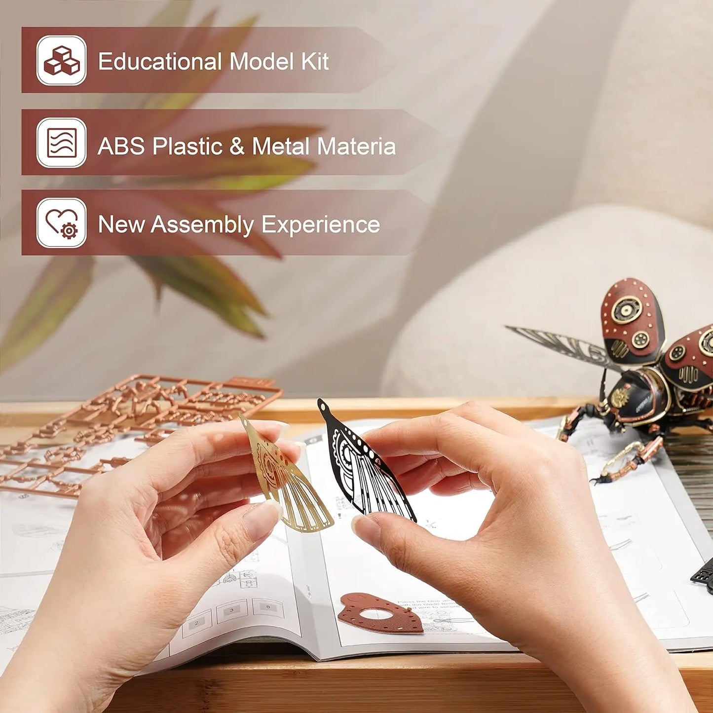 Rokr [Rhinoceros Beetle] Model Building Kits Mechanical 3D Puzzles Games Birthday Easy Assembly Mechanical Design Toys -