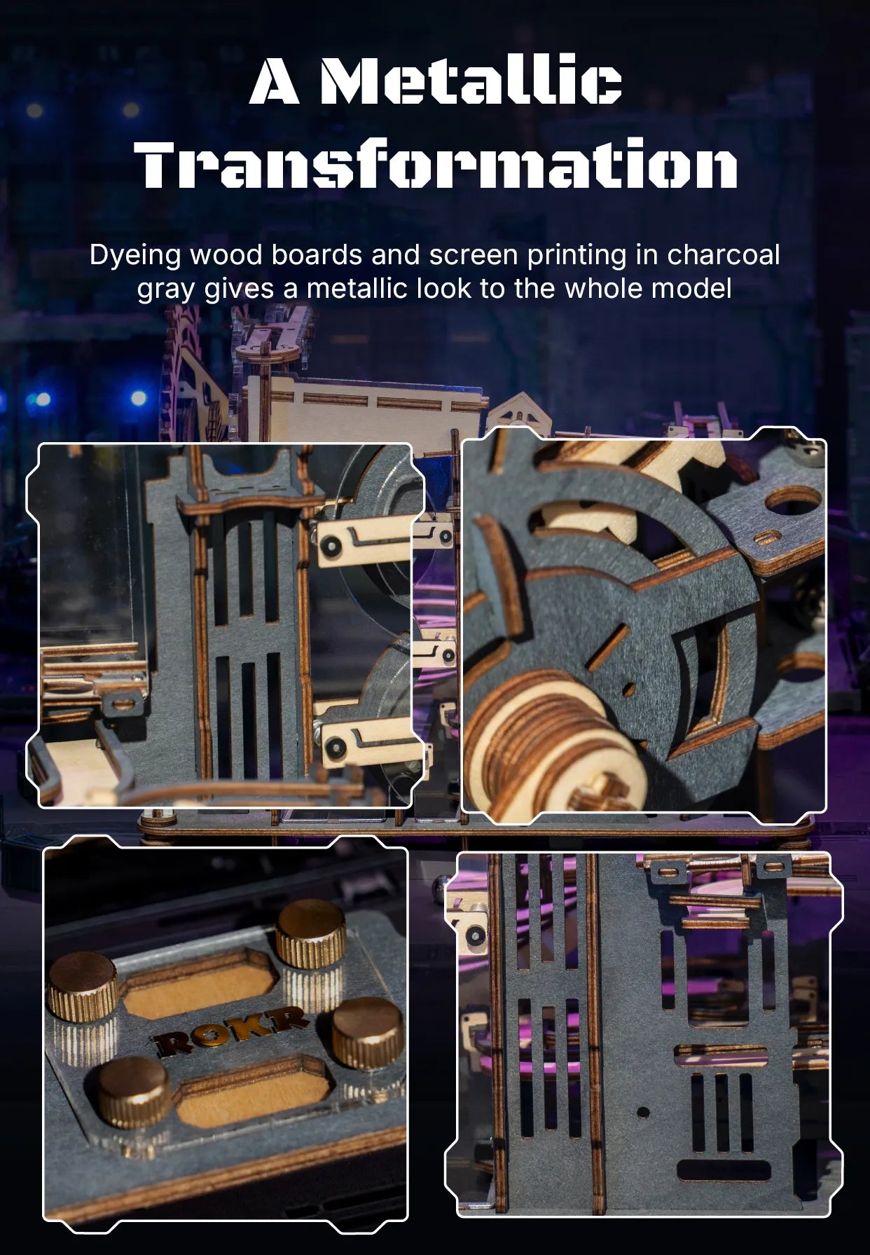 Rokr [Night City] Marble Run Set 5 Kinds 3D Wooden Puzzle DIY Model Building Block Kits Assembly Toy Gift for Teens Adult