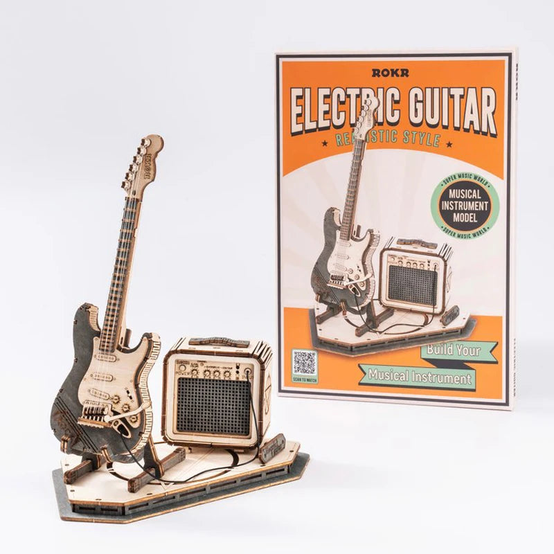 ROKR [Electric Guitar] 3D Wooden Puzzle for Kids Adults Assembly Creative Toys Building Block Set for Christmas Gifts