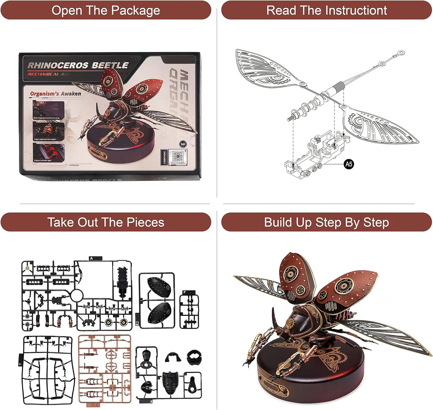 Rokr [Rhinoceros Beetle] Model Building Kits Mechanical 3D Puzzles Games Birthday Easy Assembly Mechanical Design Toys -