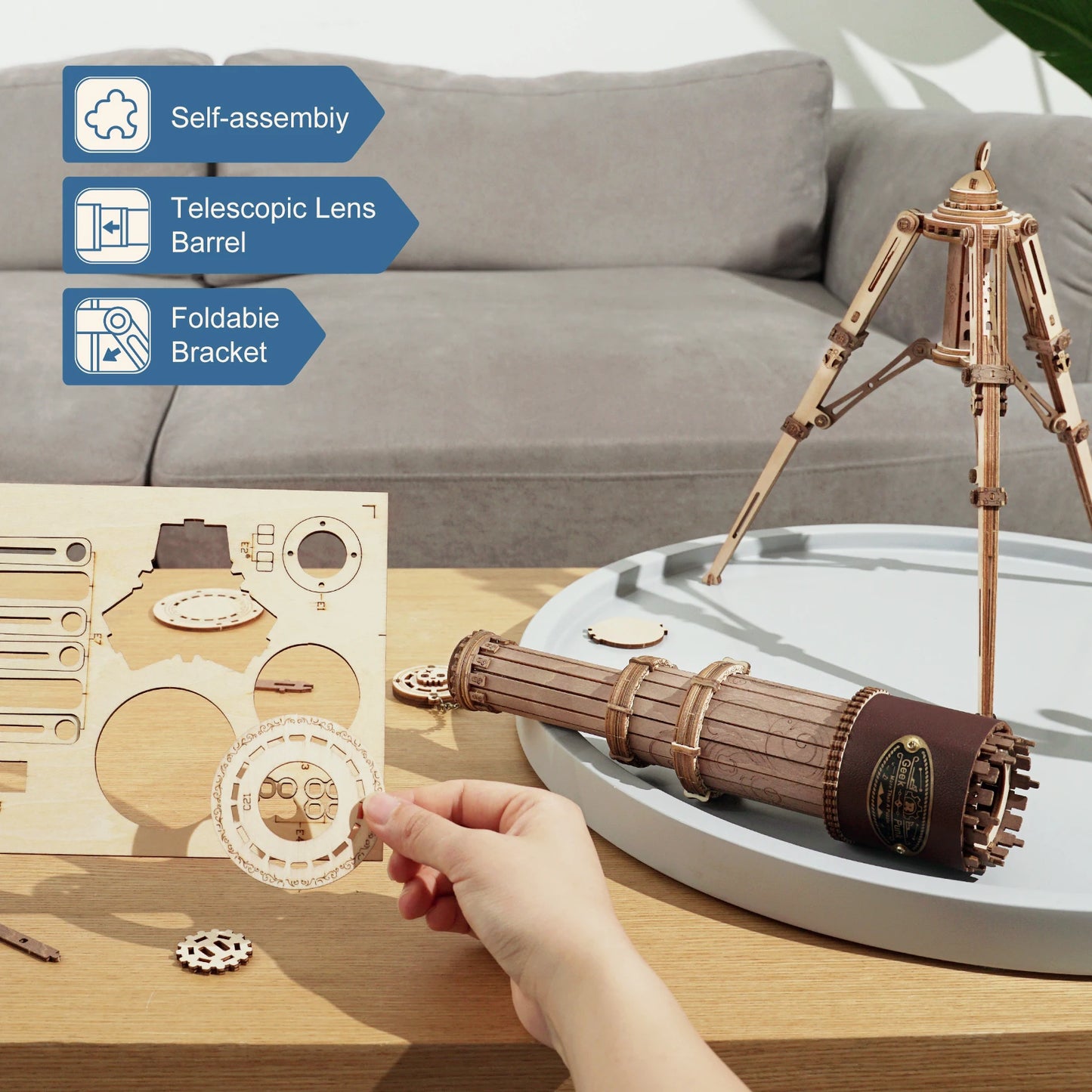 Rokr [Telescopic] 1:1 DIY Monocular Telescope Wooden Model Building Kits Assembly Toy Gift for Children Adult