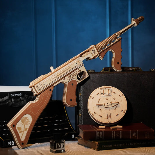 ROKR [Thompson Submachine Gun Toy] for Adults Teens Funny Building Block Sets Easy Assembly 3D Wooden Puzzle  LQB01