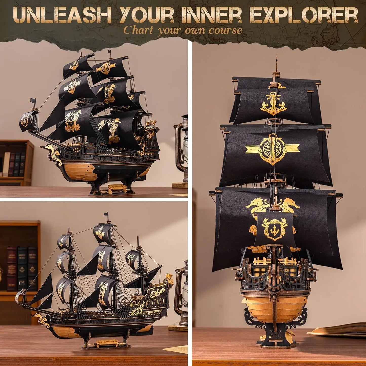 Rokr [Seahouse Barque] Model kits Build Home Desk Decoration Gift For Teens and Adults