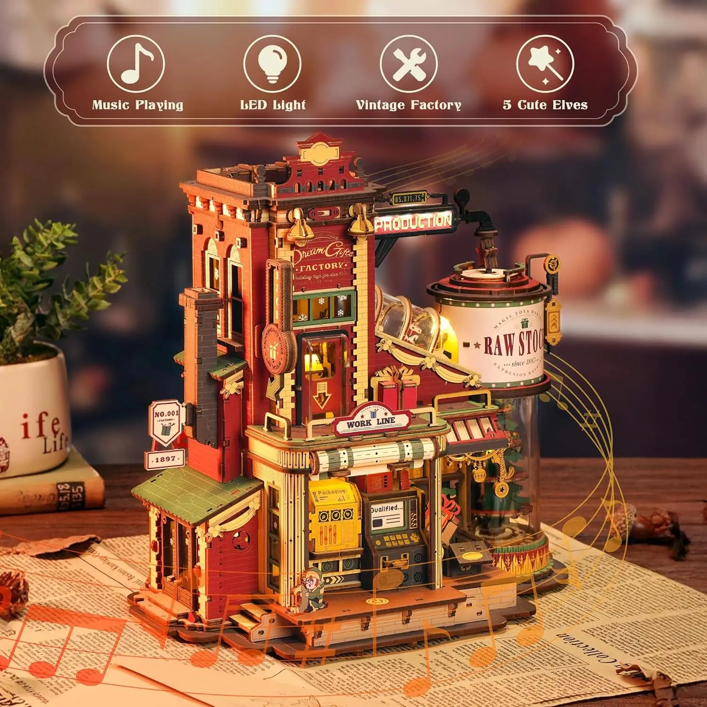 Rokr [Christmas Dream] Wooden Music Box Gift Factory 3D Wooden Puzzles Wooden Model Kits Build Best Gifts for Kids Adults