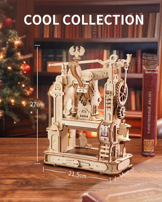 Rokr [Printer Puzzle Kit] Wooden Puzzle Model Kits Classic Printing Press Mechanical Gears for Adults