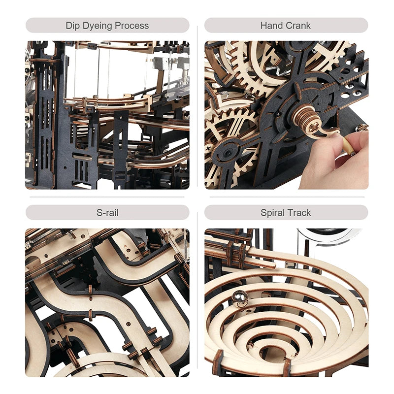 Rokr [Night City] Marble Run Set 5 Kinds 3D Wooden Puzzle DIY Model Building Block Kits Assembly Toy Gift for Teens Adult