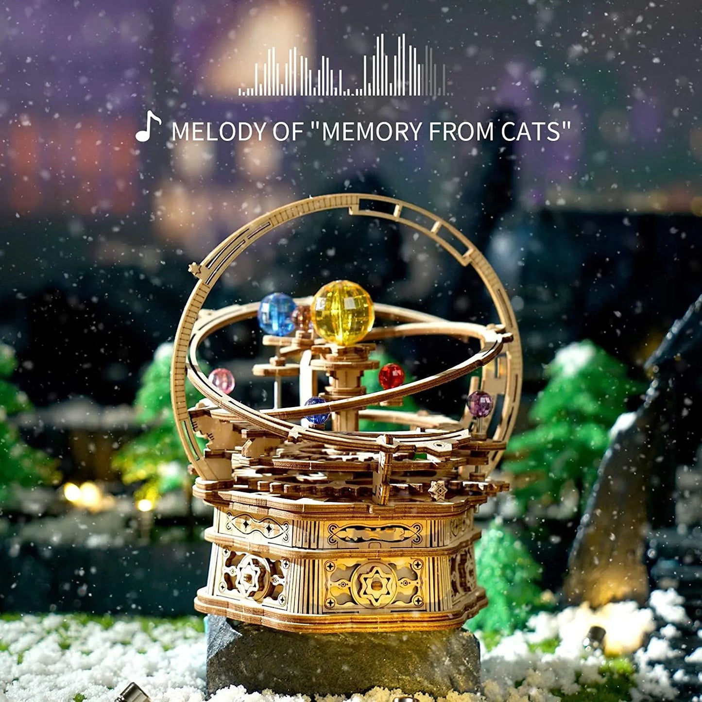 Rokr [Starry Night] DIY 3D Wooden Model Building Kit 84pcs Rotatable Assembly Music Box Educational Toy for Kids Adults