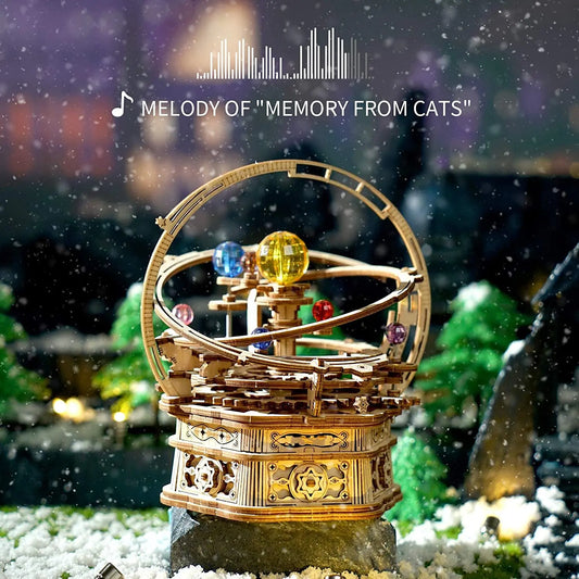 Rokr [Starry Night] DIY 3D Wooden Model Building Kit 84pcs Rotatable Assembly Music Box Educational Toy for Kids Adults