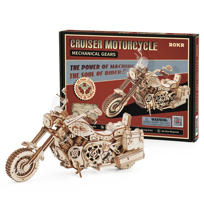 Rokr [Cruiser Motorcycle] DIY Wooden Model Building Block Kits Assembly Toy Gift for Children Adult Puzzle LK504