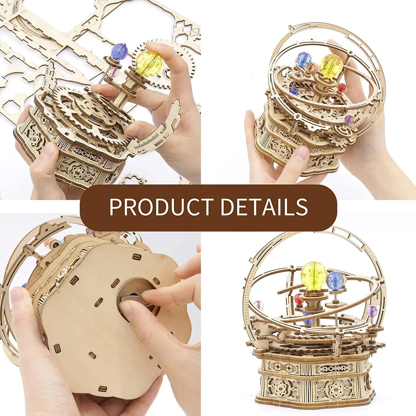 Rokr [Starry Night] DIY 3D Wooden Model Building Kit 84pcs Rotatable Assembly Music Box Educational Toy for Kids Adults