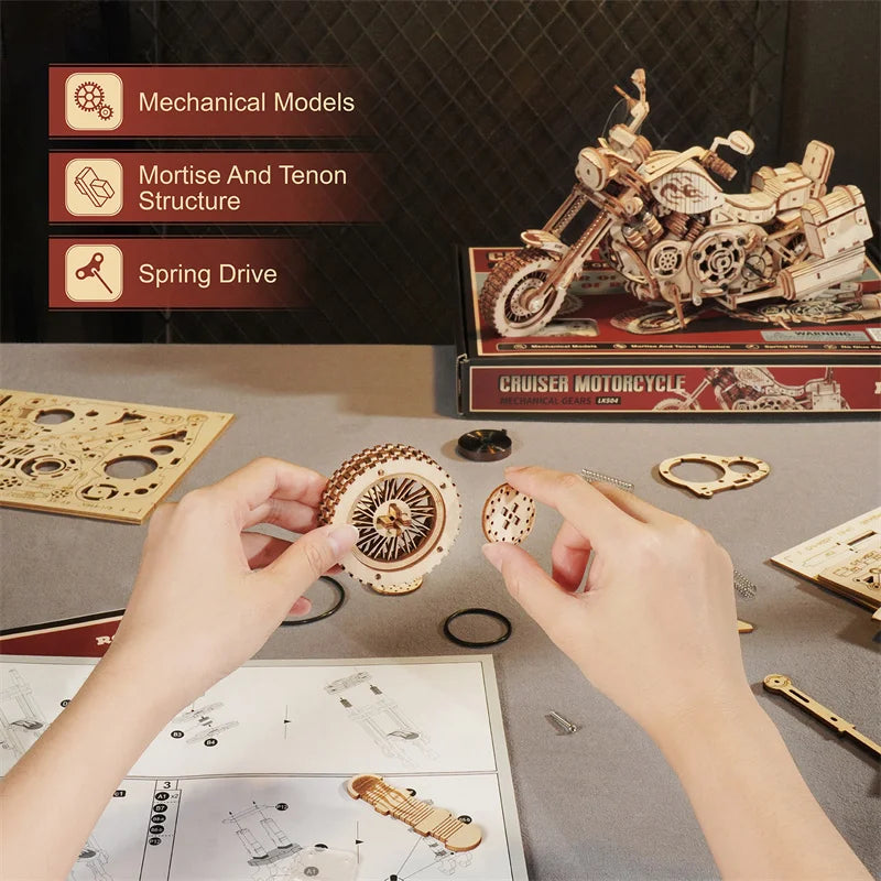 Rokr [Cruiser Motorcycle] DIY Wooden Model Building Block Kits Assembly Toy Gift for Children Adult Puzzle LK504